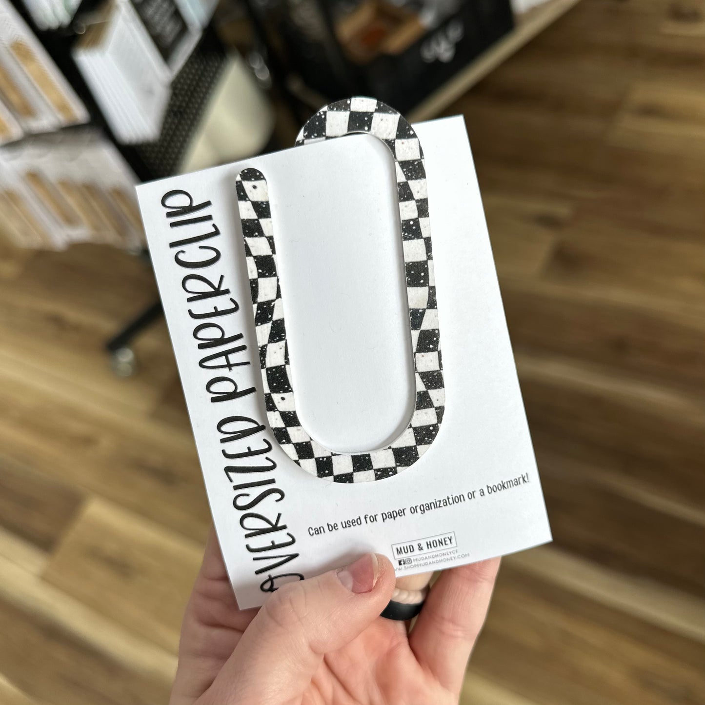 B/W Checkered Sparkle Oversized Paperclip