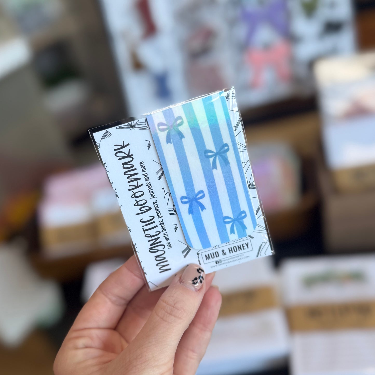 Blue Bows - Magnetic Bookmark