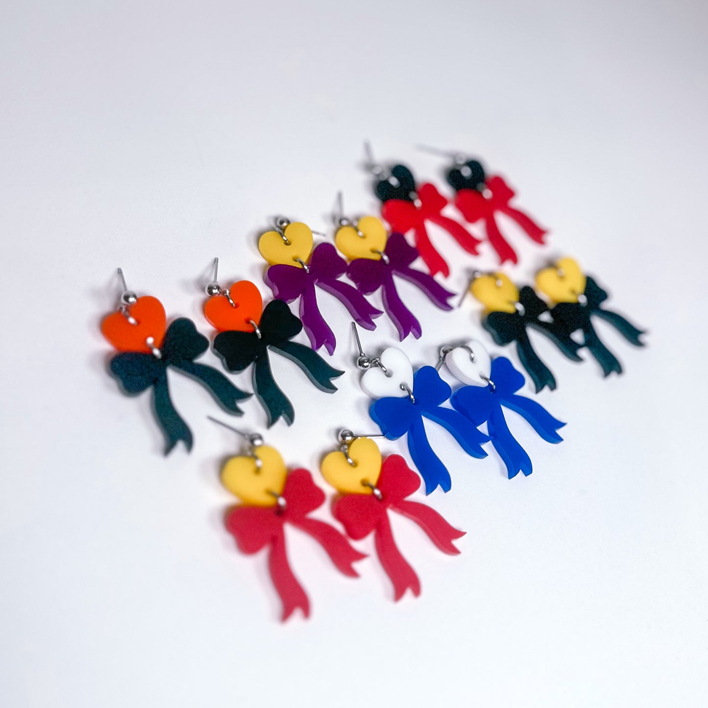 Yellow/Purple - Heart Bow SS Dangles