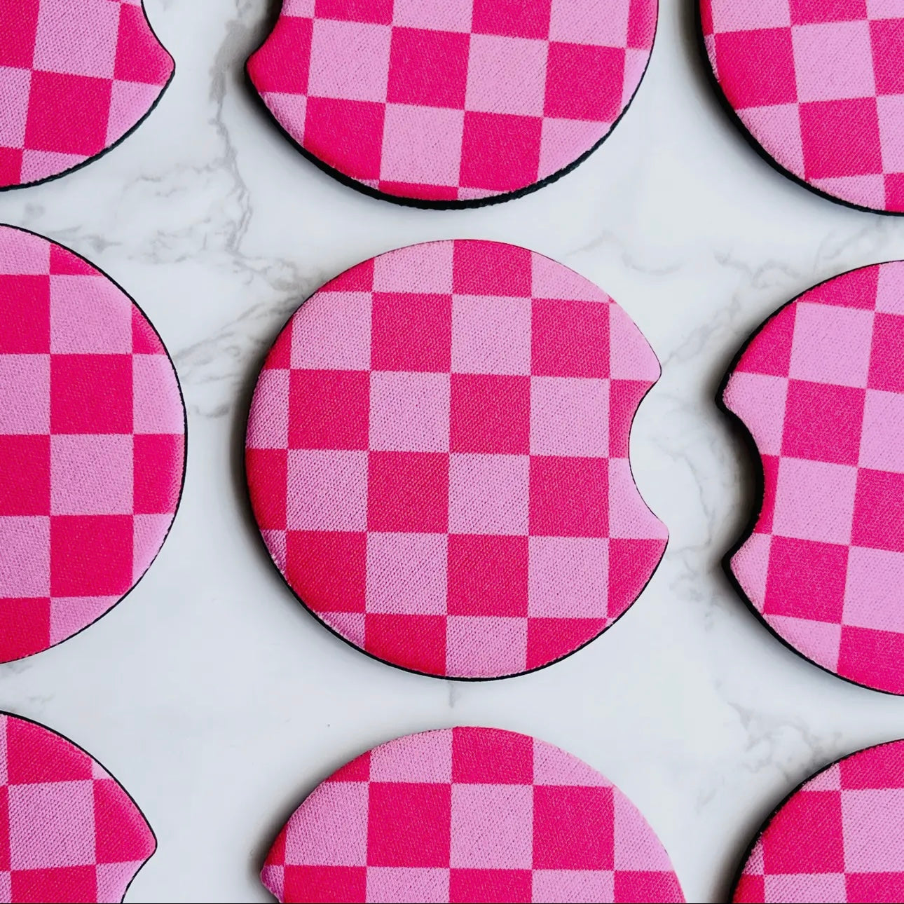 Car Coaster Set - Pink Checkerboard