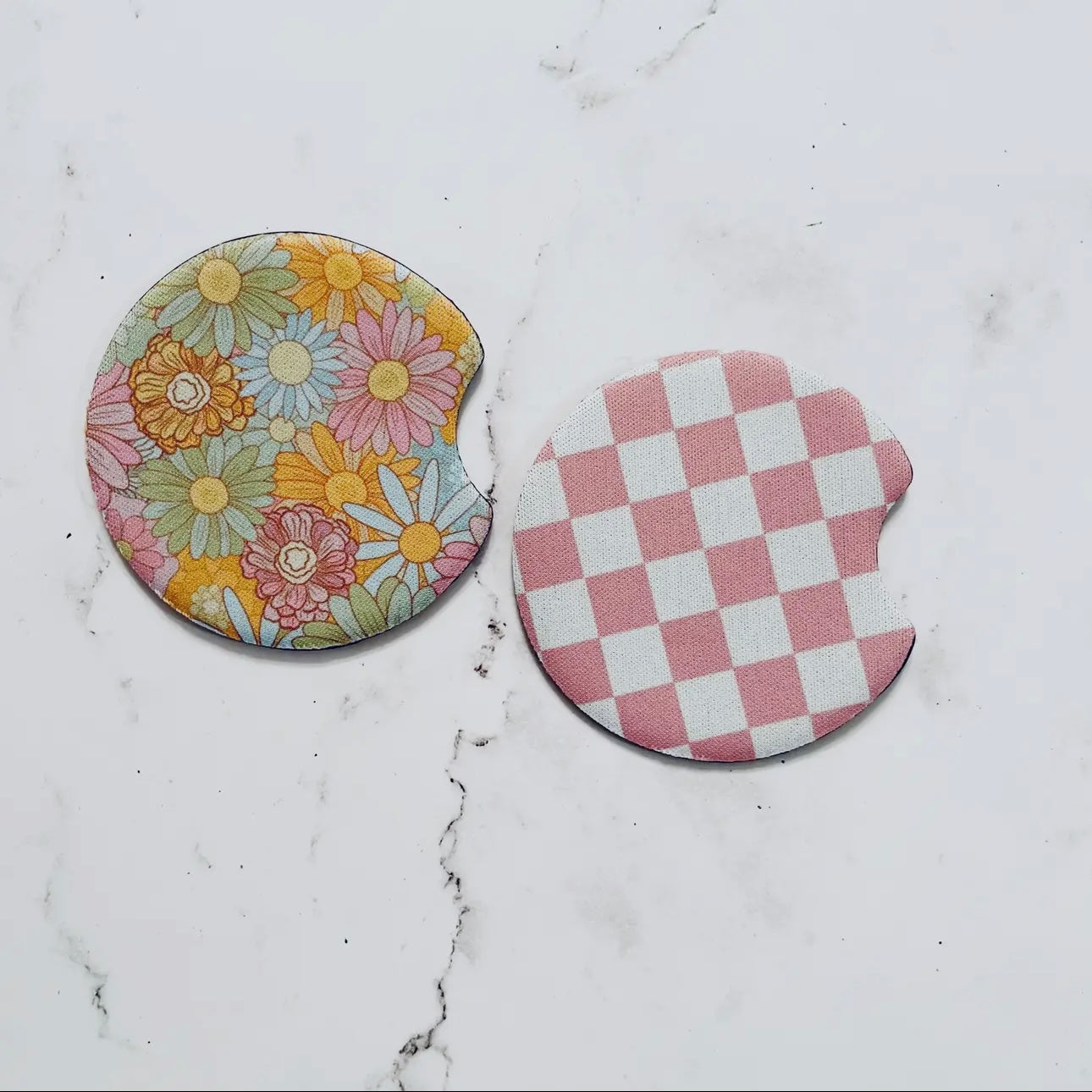 Car Coaster Set - Floral & Checked