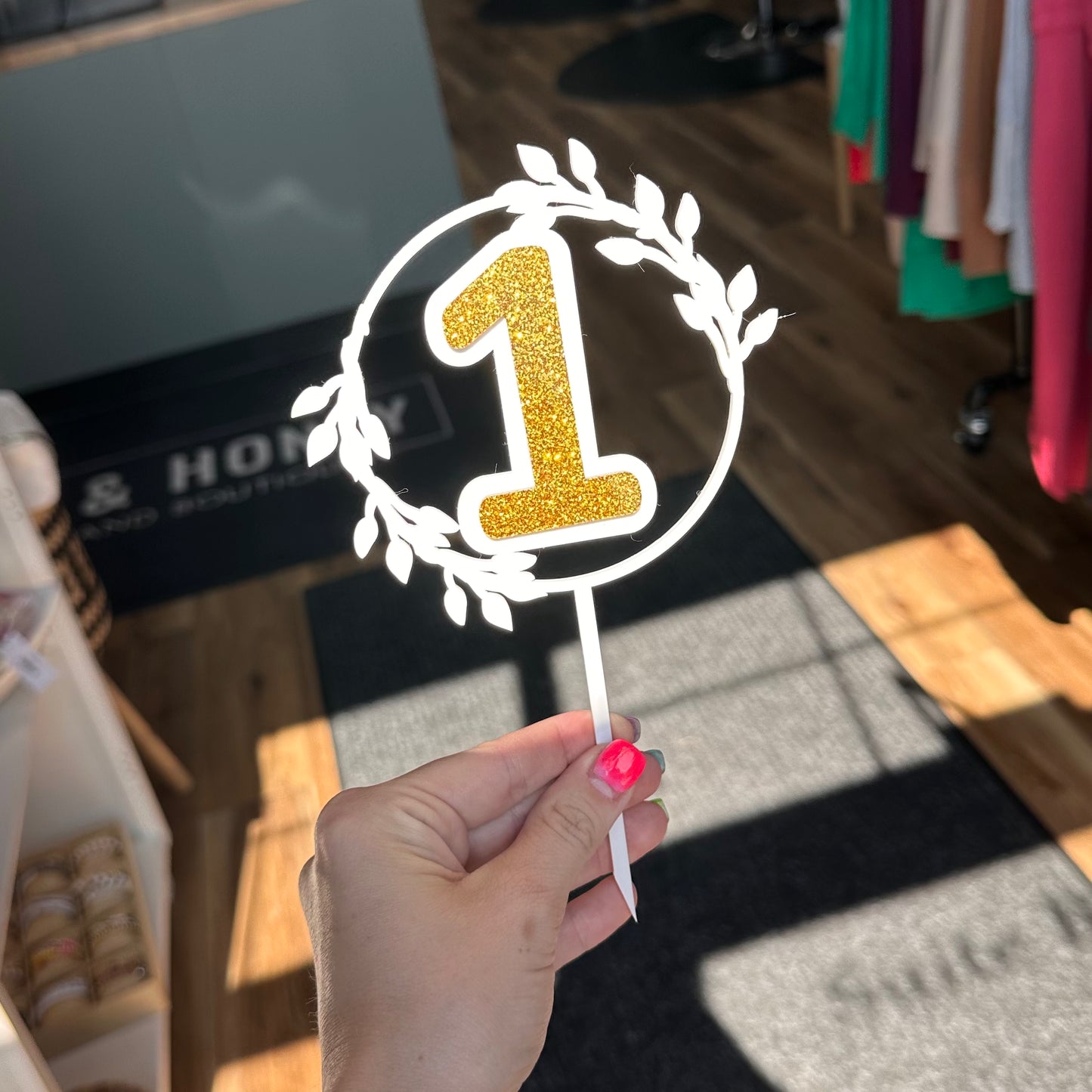 1 w/Leaf Frame - Cake Topper