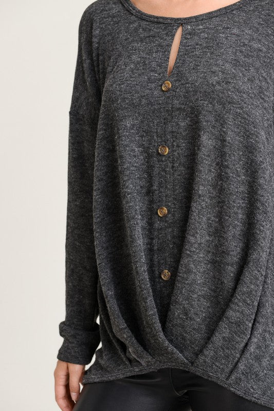 Pleated Hem Button Front - Charcoal