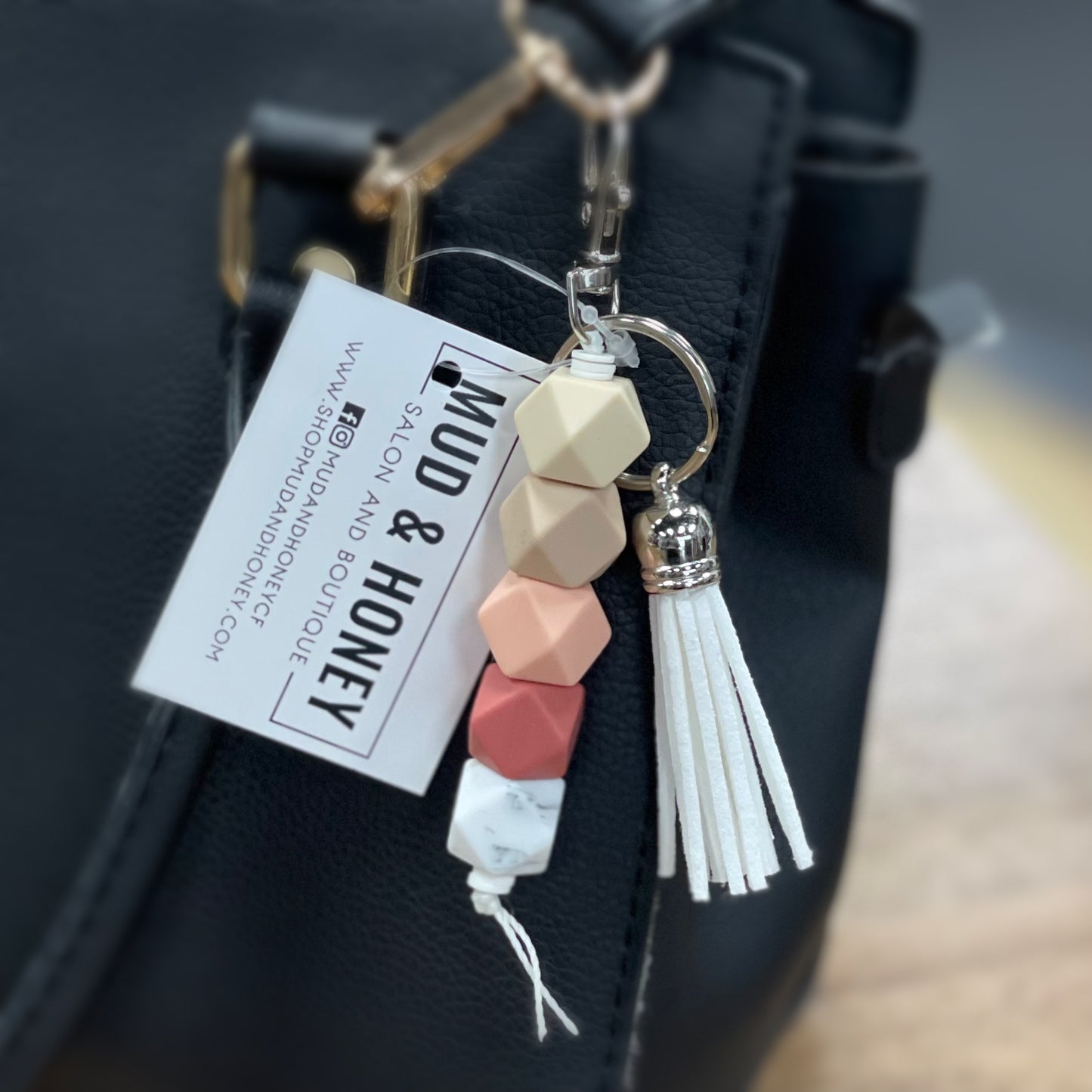 Silicone Bead Keychain - Neutral/Marble