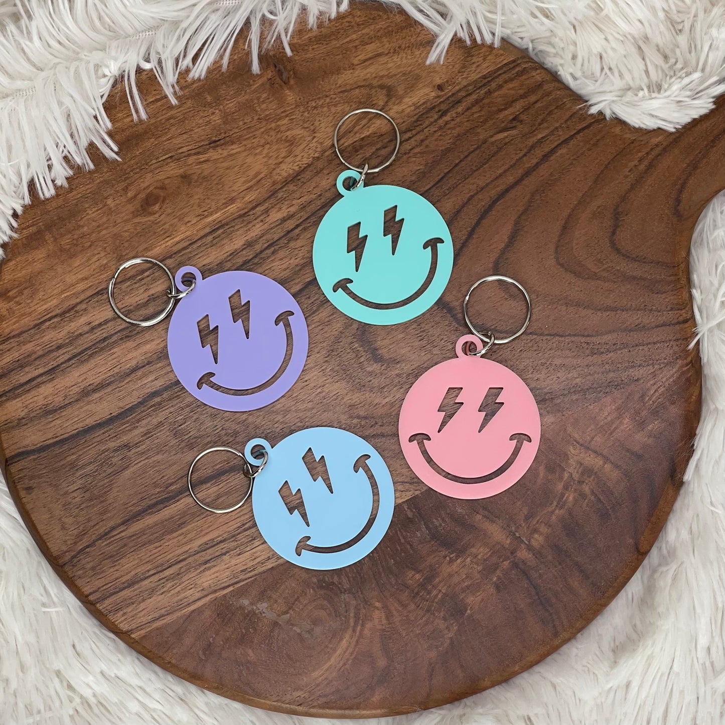 Lightening Bolt - Smiley Face Keychain