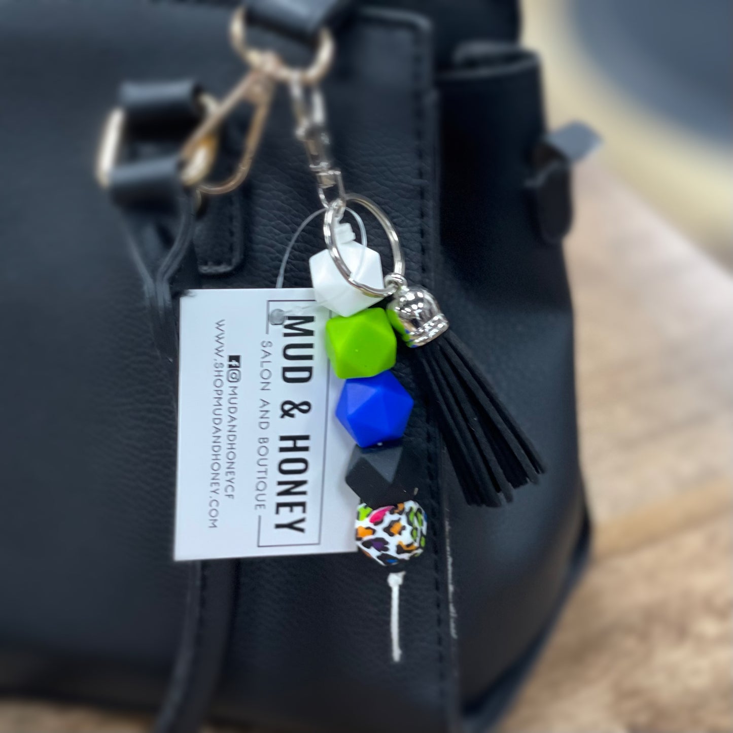 Silicone Bead Keychain - Lime/Blue