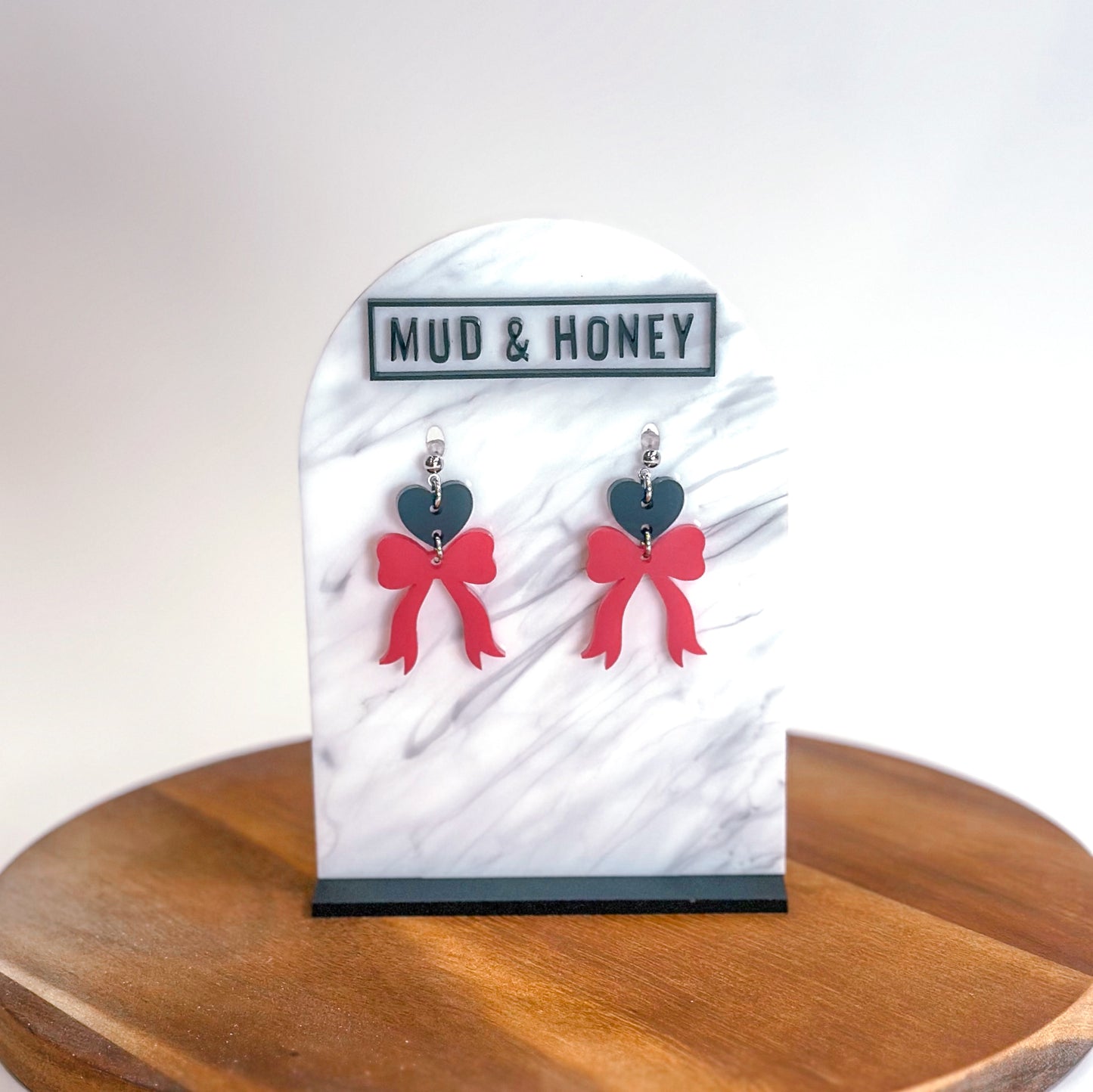 Black/Red - Heart Bow SS Dangles