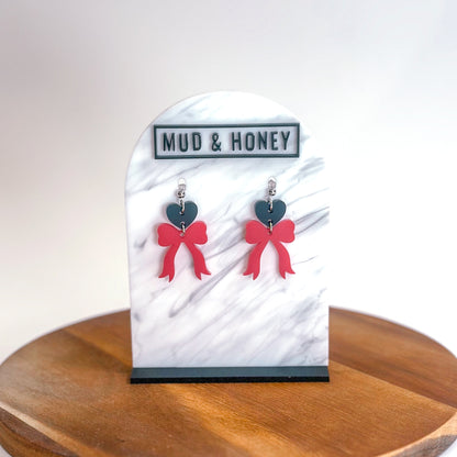 Black/Red - Heart Bow SS Dangles