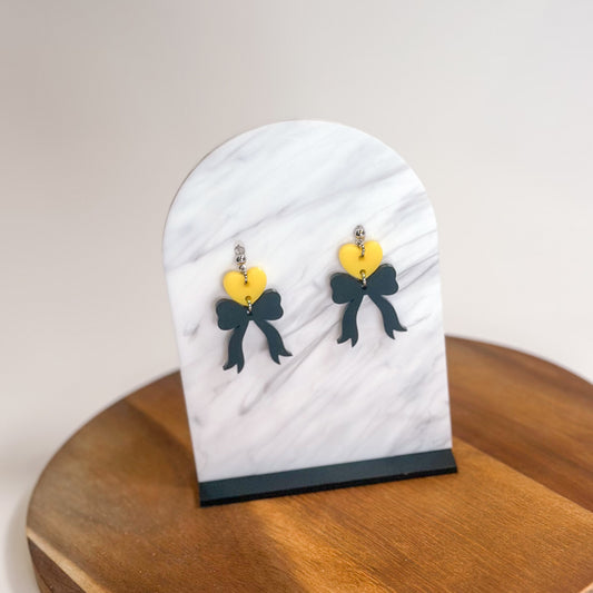 Yellow/Black - Heart Bow SS Dangles