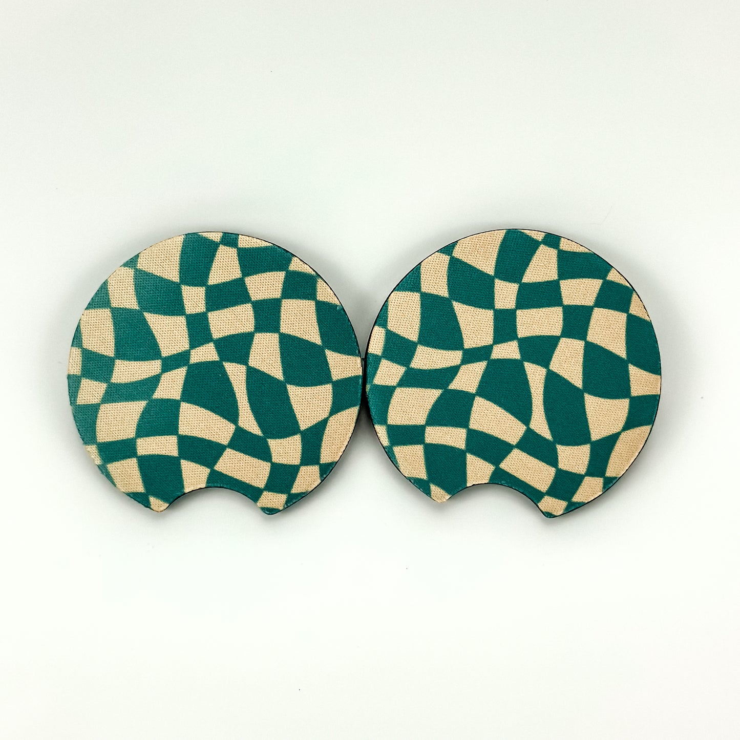 Car Coaster Set  - Teal Checkered