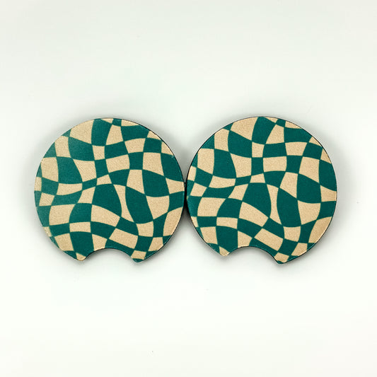 Car Coaster Set  - Teal Checkered