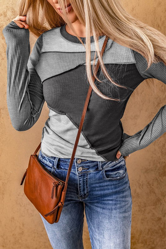 Exposed Seam Knit Top - Greys