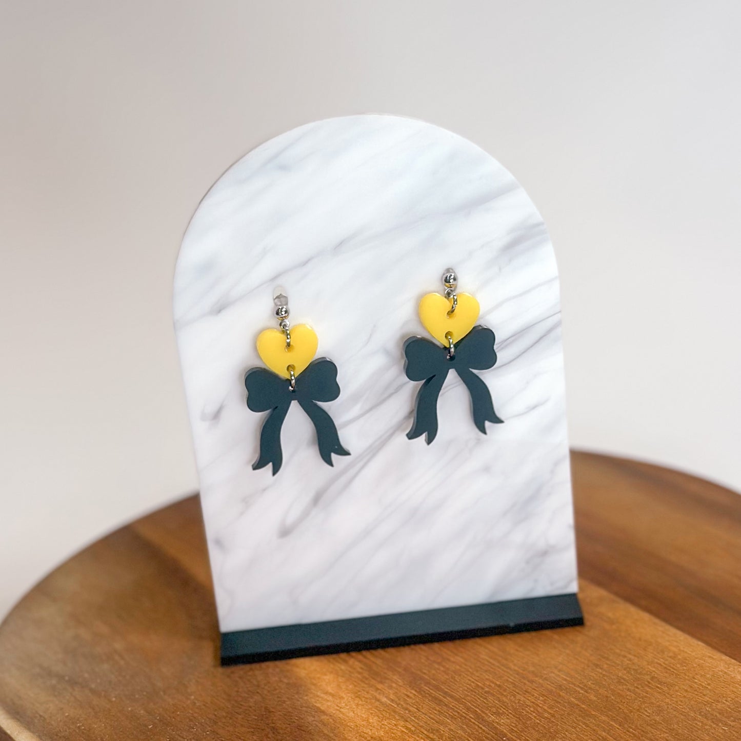 Yellow/Black - Heart Bow SS Dangles