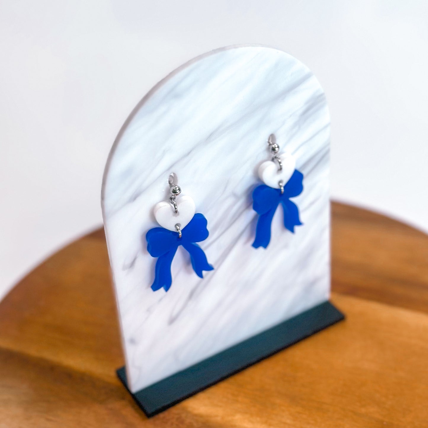 White/Royal Blue - Heart Bow SS Dangles
