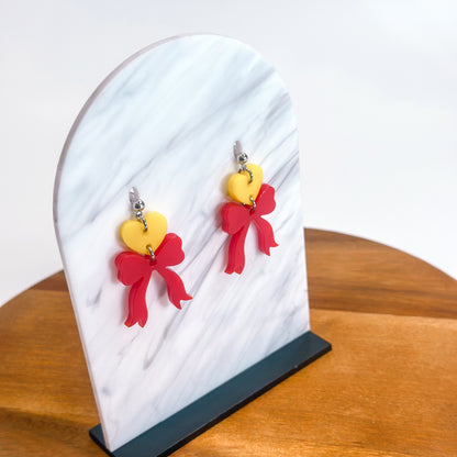 Yellow/Red - Heart Bow SS Dangles