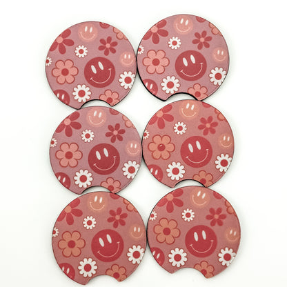 Car Coaster Set  - Pink Floral Smiles