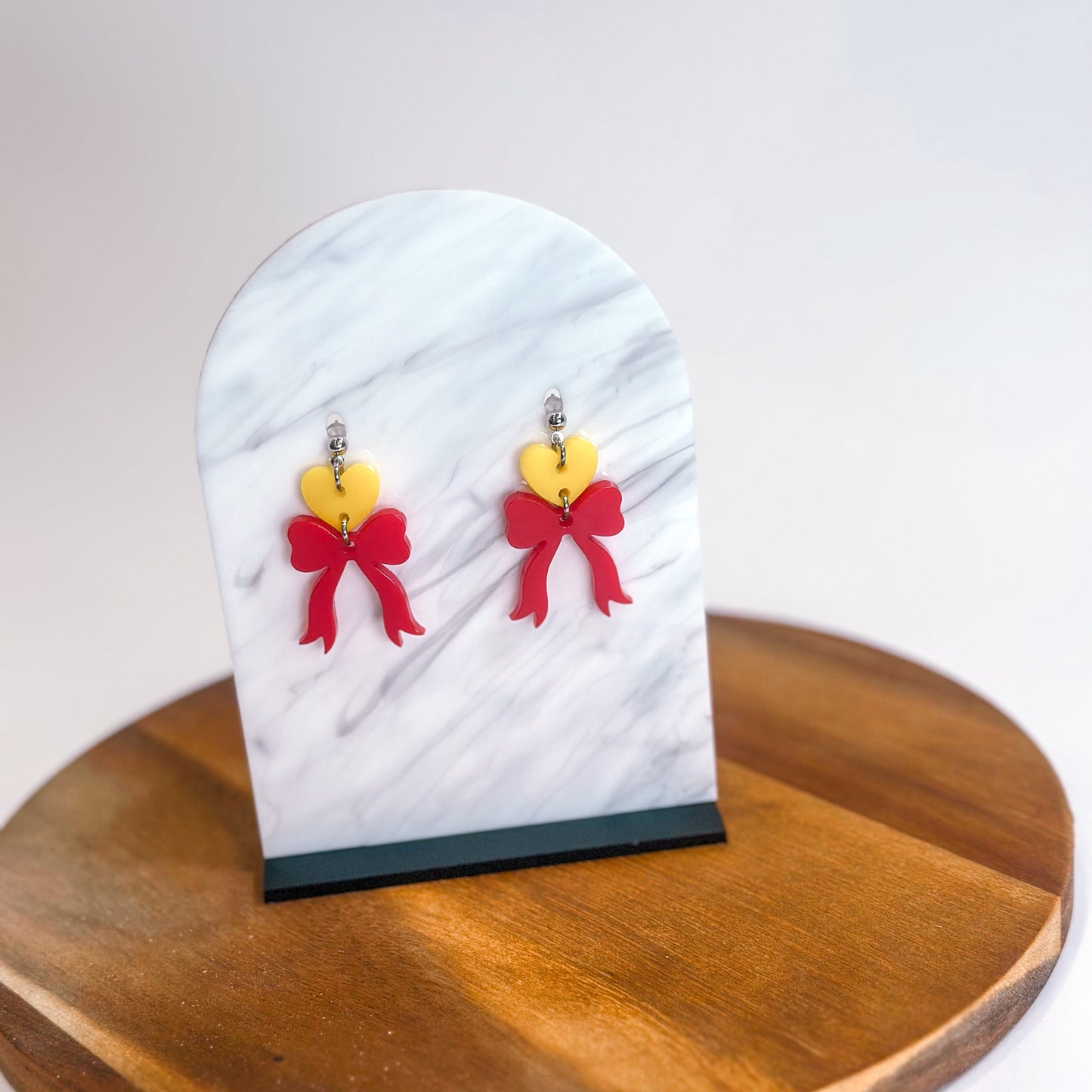 Yellow/Red - Heart Bow SS Dangles