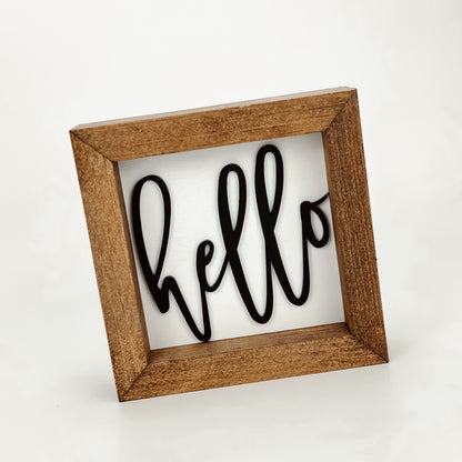 Hello W/B - 6" Square Sign
