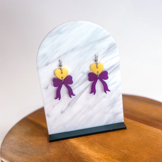 Yellow/Purple - Heart Bow SS Dangles
