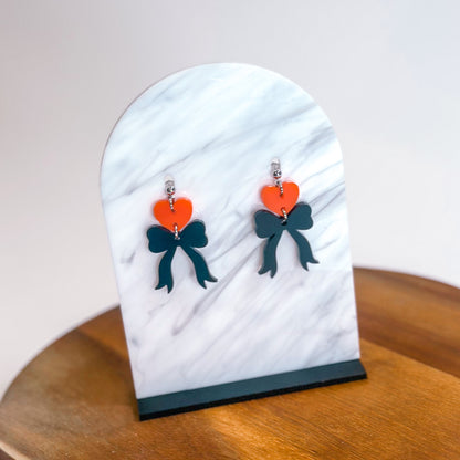 Orange/Black - Heart Bow SS Dangles