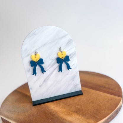 Yellow/Navy - Heart Bow SS Dangles