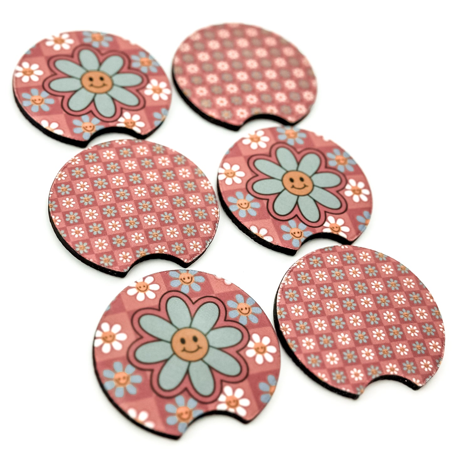 Car Coaster Set  - Checkered Daisies