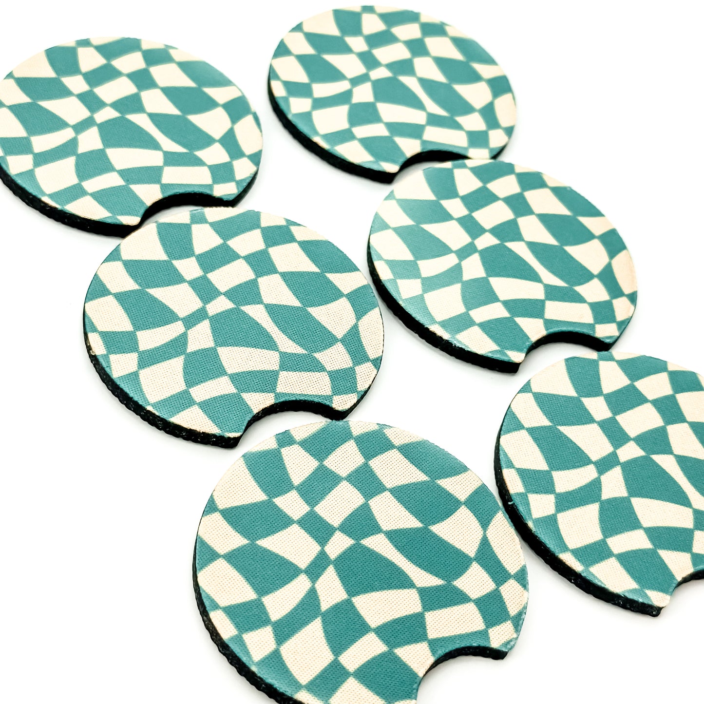 Car Coaster Set  - Teal Checkered