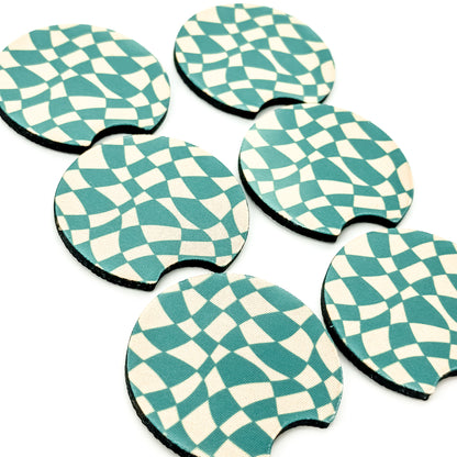 Car Coaster Set  - Teal Checkered