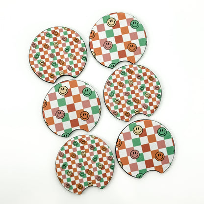 Car Coaster Set  - Checkered Smiles