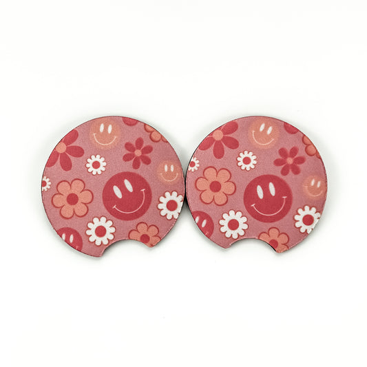 Car Coaster Set  - Pink Floral Smiles