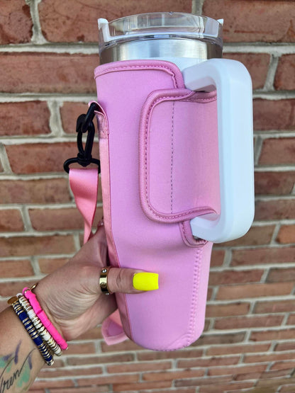 Tumbler Sleeve with Strap - Pink