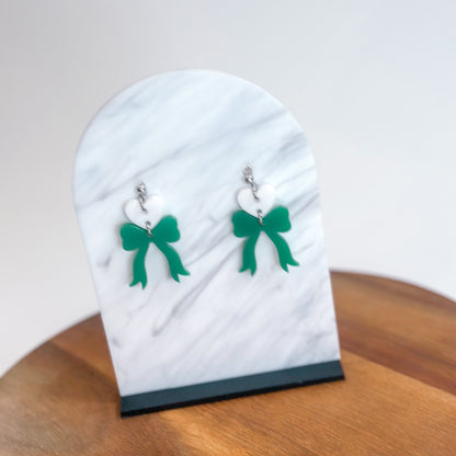 White/Green - Heart Bow SS Dangles