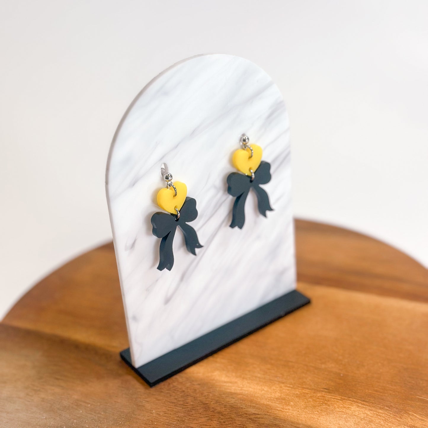 Yellow/Black - Heart Bow SS Dangles