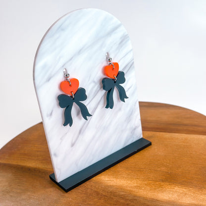 Orange/Black - Heart Bow SS Dangles
