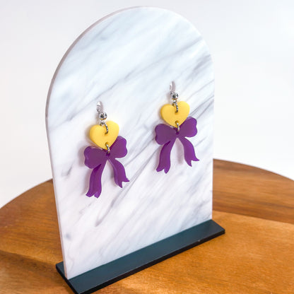 Yellow/Purple - Heart Bow SS Dangles