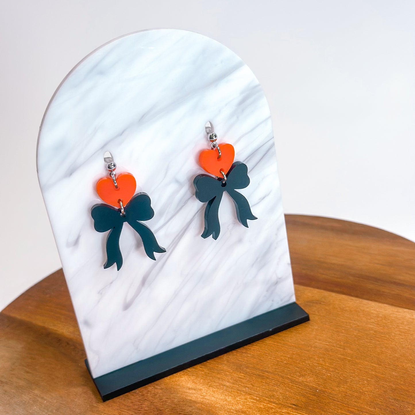 Orange/Black - Heart Bow SS Dangles
