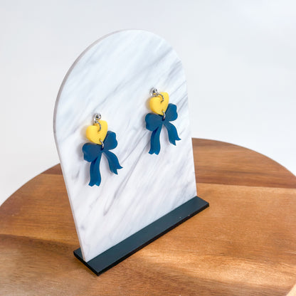Yellow/Navy - Heart Bow SS Dangles