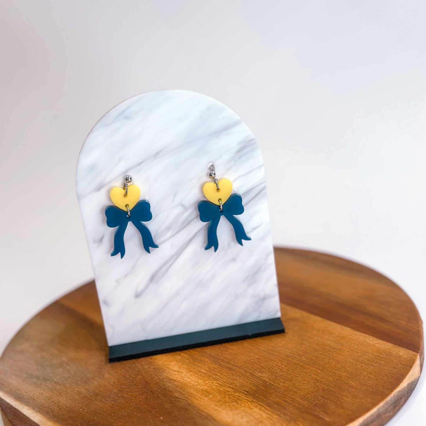 Yellow/Navy - Heart Bow SS Dangles