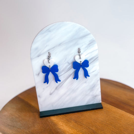 White/Royal Blue - Heart Bow SS Dangles