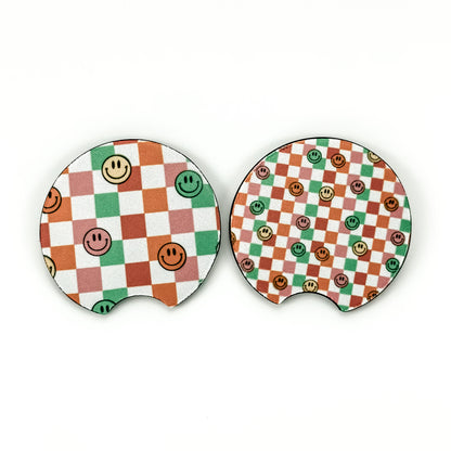 Car Coaster Set  - Checkered Smiles