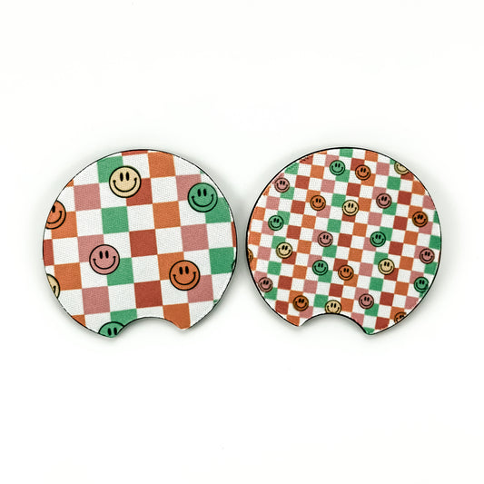 Car Coaster Set  - Checkered Smiles