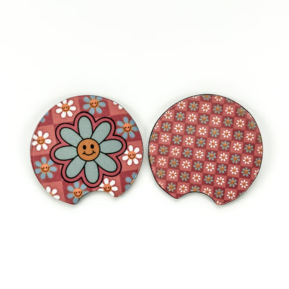 Car Coaster Set  - Checkered Daisies