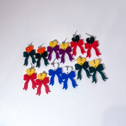 Yellow/Red - Heart Bow SS Dangles