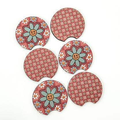 Car Coaster Set  - Checkered Daisies