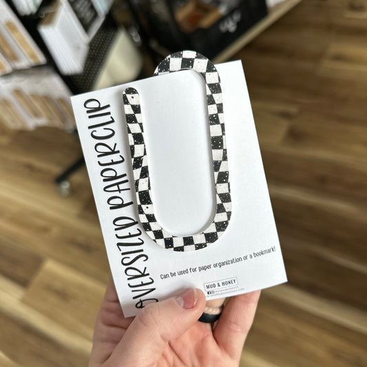 B/W Checkered Sparkle Oversized Paperclip