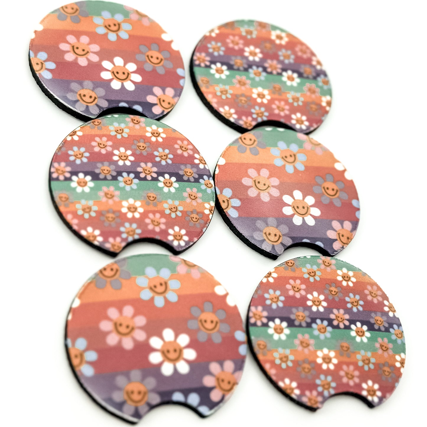 Car Coaster Set  - Striped Daisies