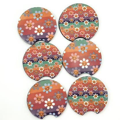 Car Coaster Set  - Striped Daisies