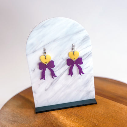 Yellow/Purple - Heart Bow SS Dangles