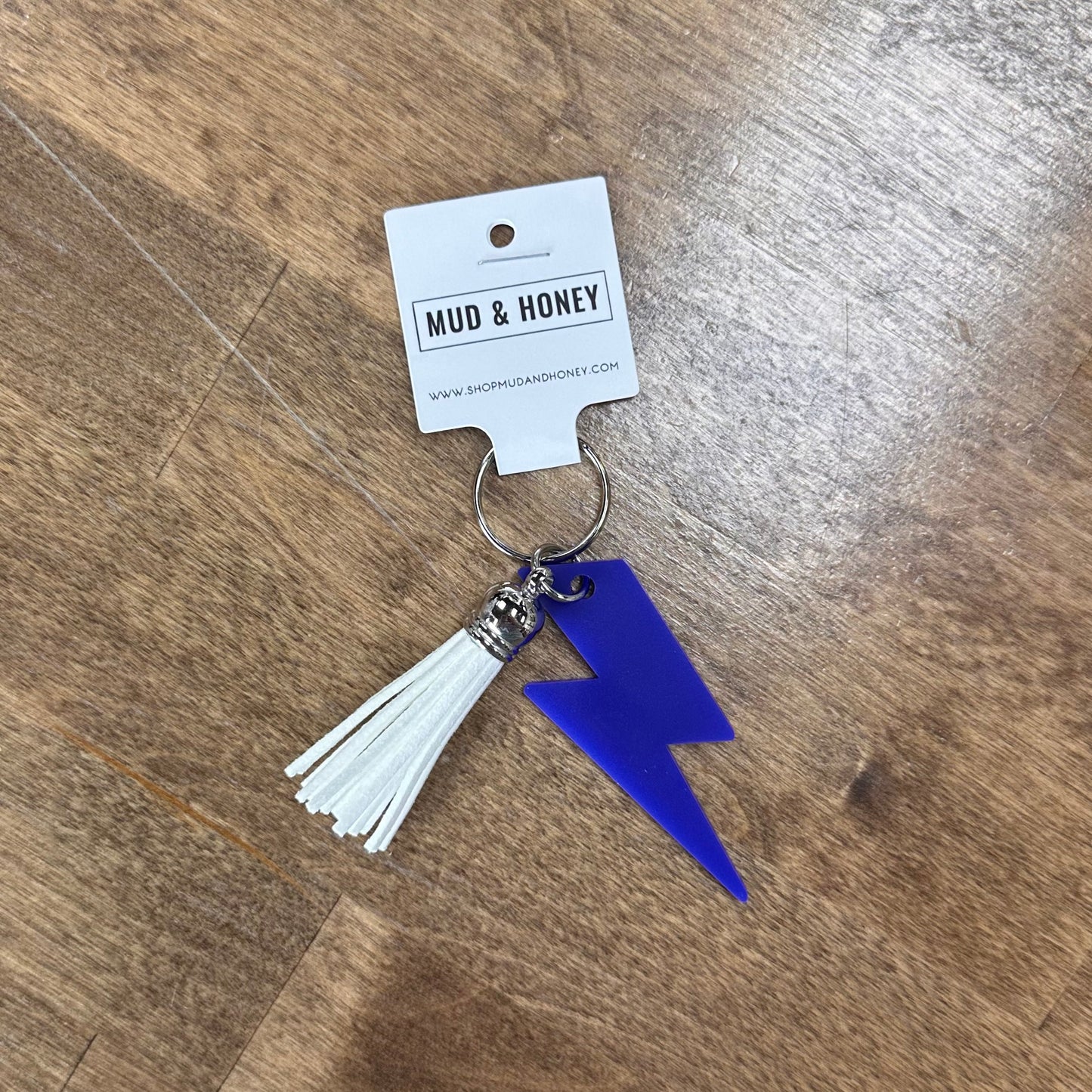B/W - Lightening Bolt w/Tassel Keychain
