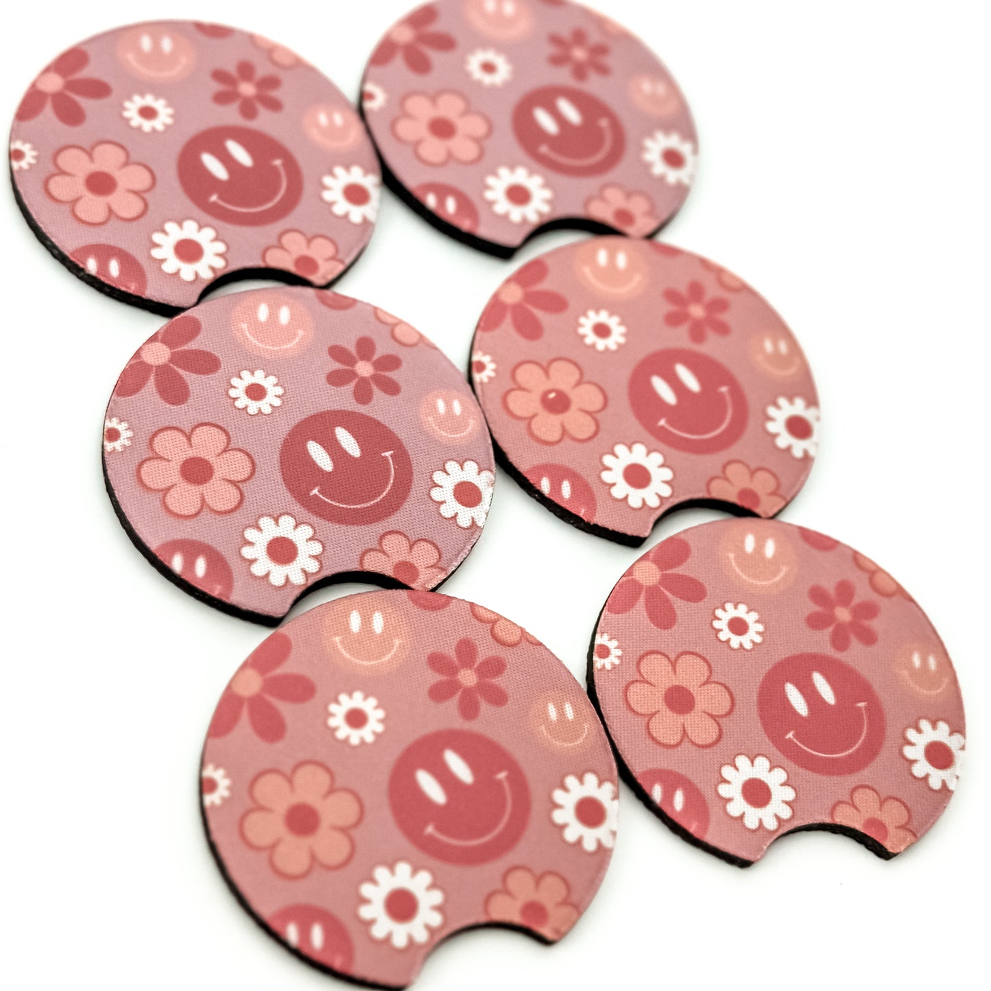 Car Coaster Set  - Pink Floral Smiles